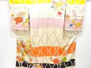 アンティーク　錦紗楓菊桐模様刺繍一つ紋着物